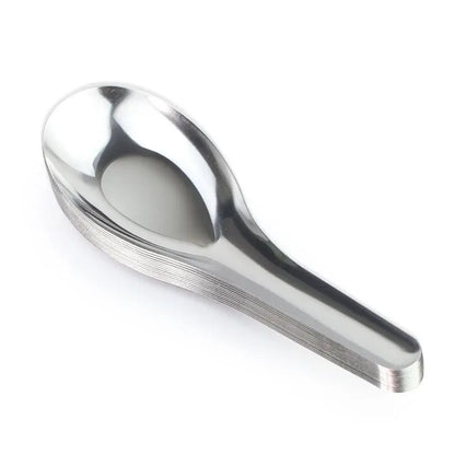 Sun Stainless Steel Spoons stacked Chinese flatware tableware top-down view