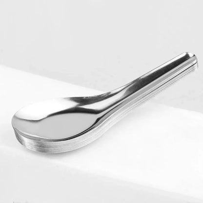 Sun Stainless Steel Spoons stack of Asian Chinese rice soup spoons on display stand