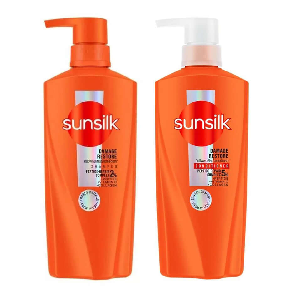 Sunsilk Damage Restore Shampoo 350ml and Serum Hair Conditioner 330ml bottles set