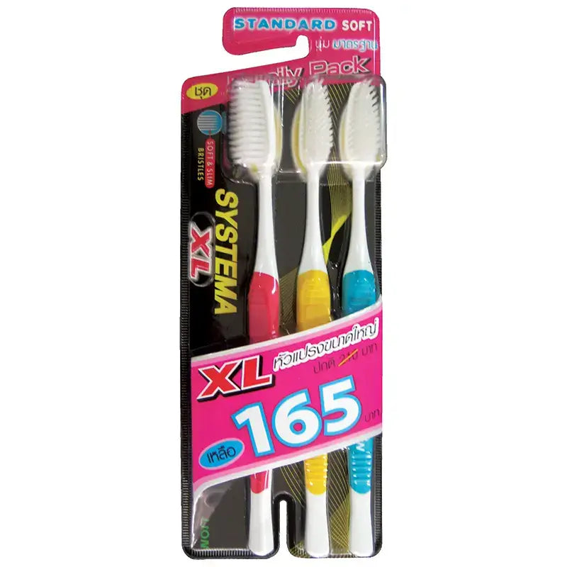 Systema XL Toothbrush Standard Soft Pack of 3 Front View with Price Label