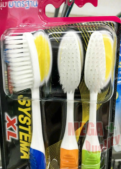 Close Up of Systema XL Toothbrush Head with Soft Slim Bristles in Pack
