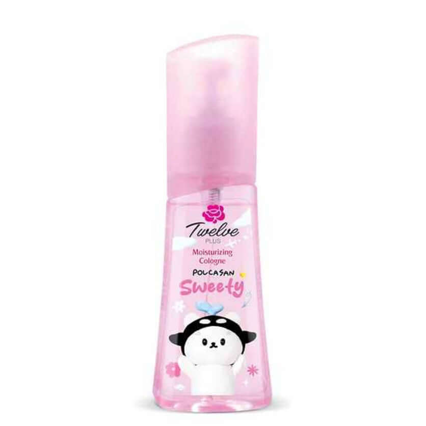 Twelve Plus Sweety Cologne POLCASAN moisturizing fragrance spray 45ml in a pink bottle with a cute panda design.