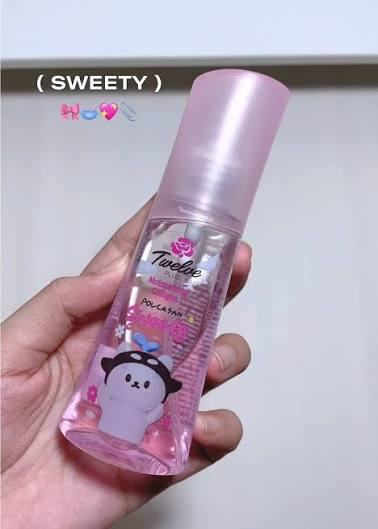 Twelve Plus Sweety Cologne POLCASAN Moisturizing Fragrance Spray 45ml in a pink bottle with a cute character design.