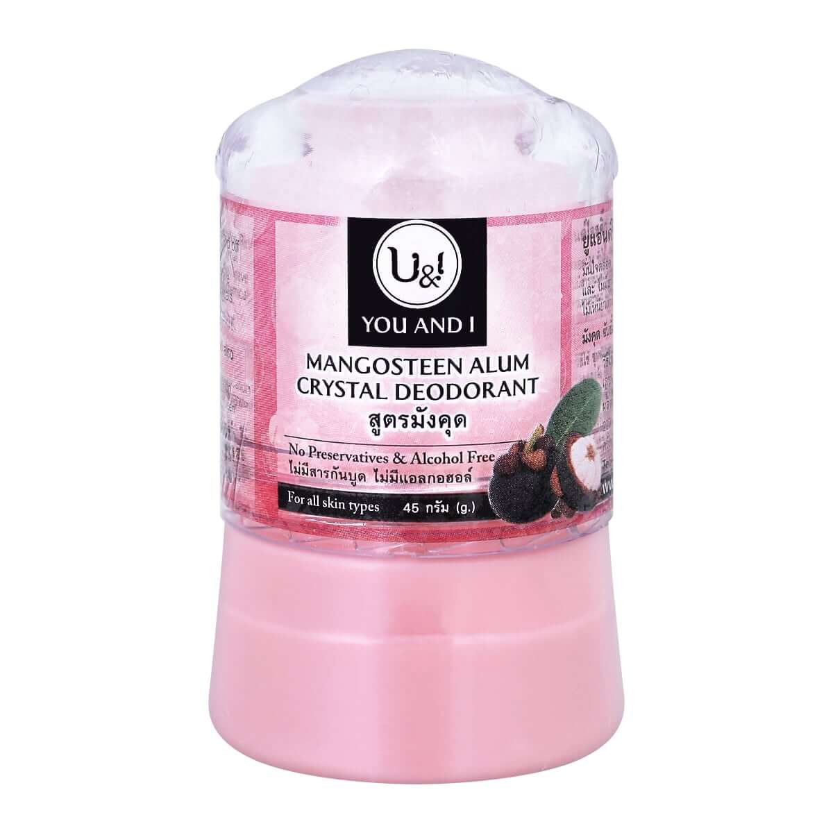 U&I Alum Deodorant crystal stick mangosteen formula 45g front view