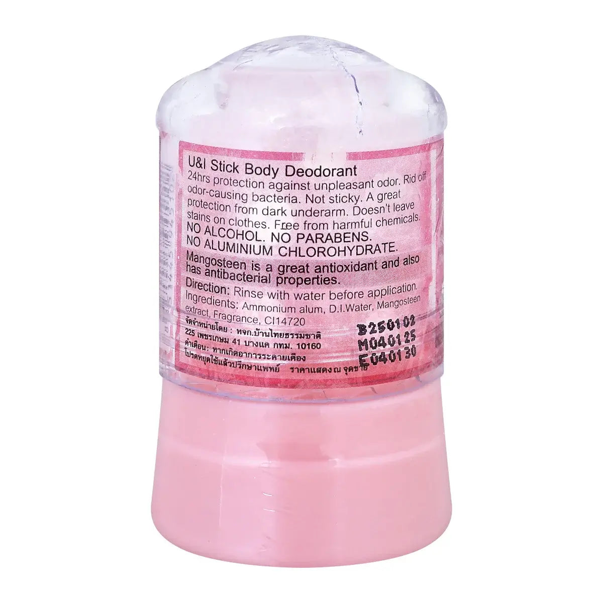 U&I Alum Deodorant 45g crystal stick back label view
