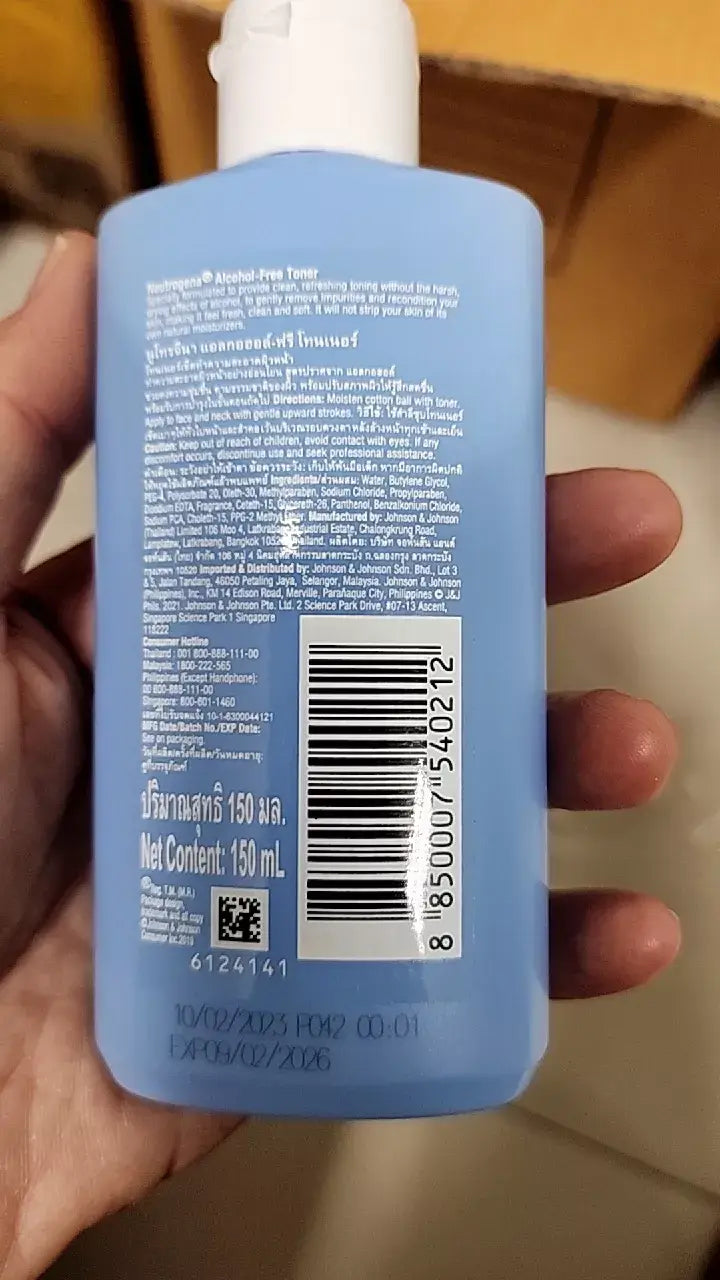 Neutrogena Alcohol Free Toner back label ingredients directions and product information 150mL