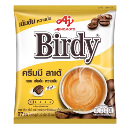 Birdy 3in1 Coffee Mix Powder Creamy Latte Ajinomoto front packaging showing 27 sticks with creamy latte cup illustration