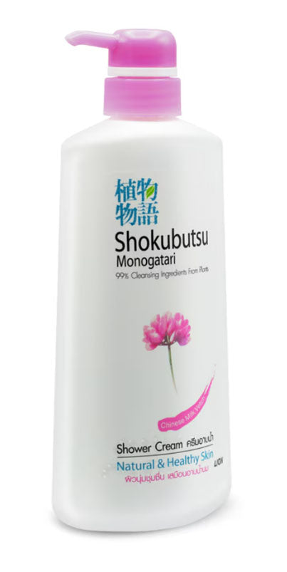 Shokubutsu Chinese Milk Vetch Shower Cream 400ml Pink angled front view