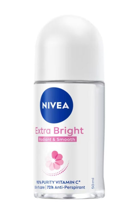 NIVEA Extra Bright Roll On angled view showing smooth packaging