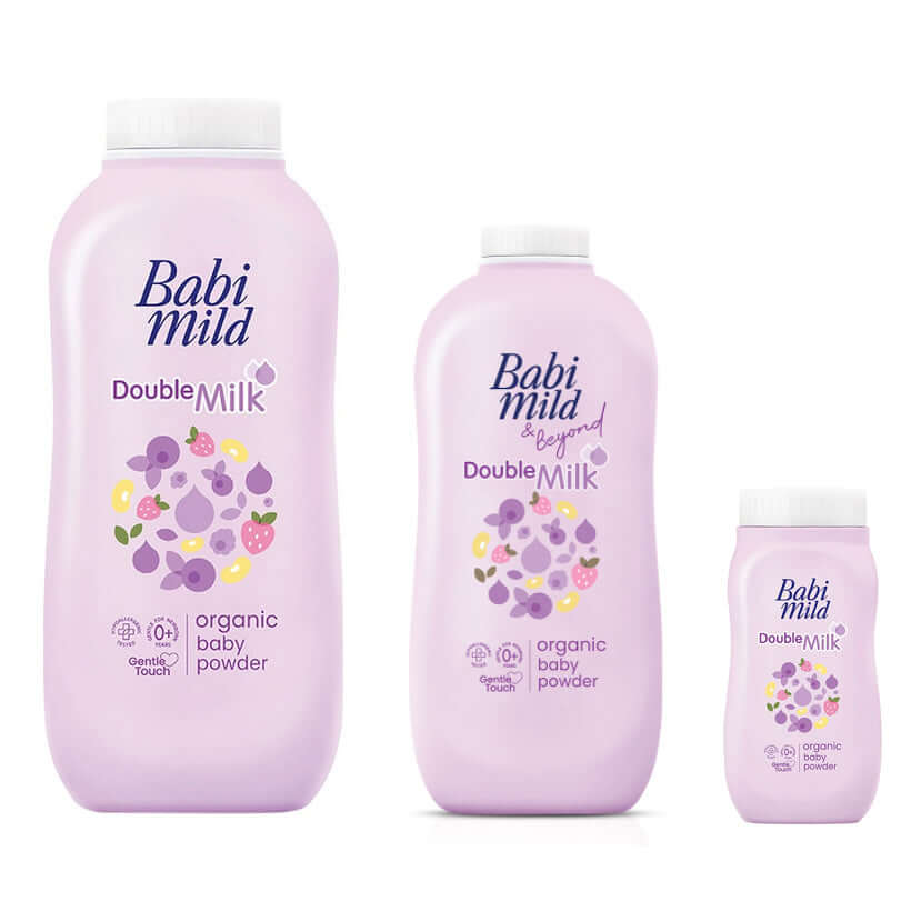 Babi Mild Double Milk Powder set bottles front view multiple sizes