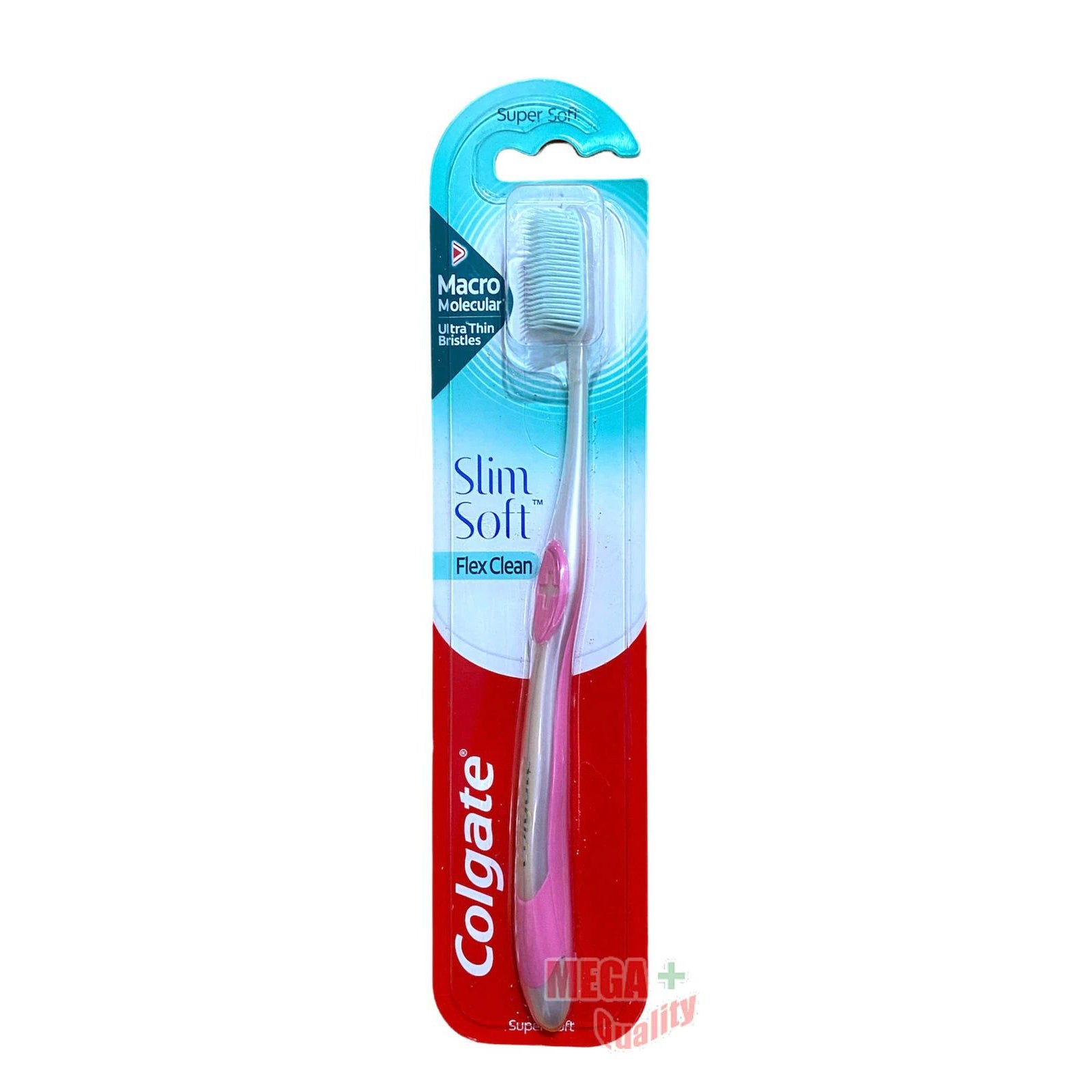 Colgate Slim Soft Flex Clean toothbrush showing slim head and flexible handle in retail package