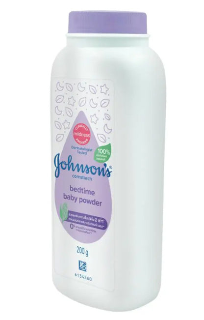 Johnson's Bedtime Baby Powder side view bottle showing product label and purple cap