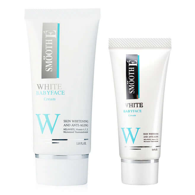 Smooth E White Babyface Cream packaging with skin whitening and anti-aging benefits.