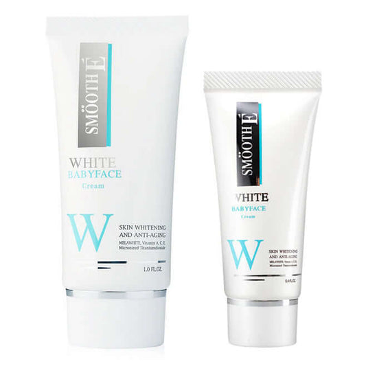 Smooth E White Babyface Cream packaging with skin whitening and anti-aging benefits.