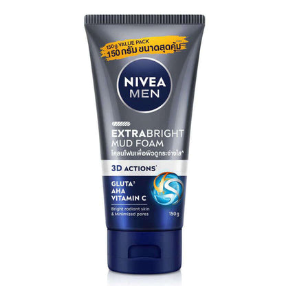 Nivea Men Extra Bright Mud Foam 150g front view tube