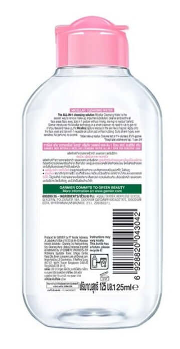 Garnier Micellar Water back label with ingredients and product details