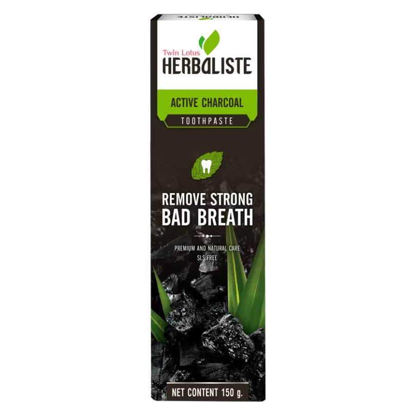 A view of the side of the Twin Lotus Herbaliste Charcoal box showing the barcode, official certification logos, and manufacturer details.