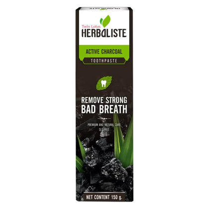 A view of the side of the Twin Lotus Herbaliste Charcoal box showing the barcode, official certification logos, and manufacturer details.