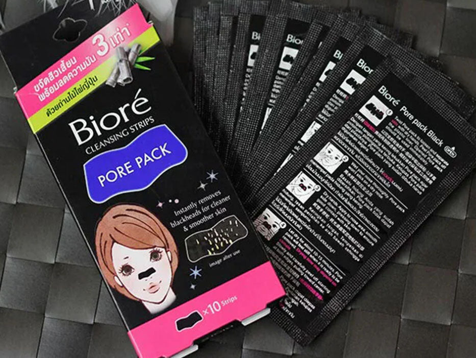Biore Pore Pack charcoal nose cleansing strips packaging angled view