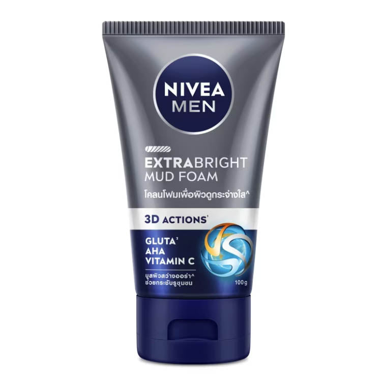 Nivea Men Extra Bright Mud Foam 3D Actions Gluta AHA Vitamin C tube 100ml