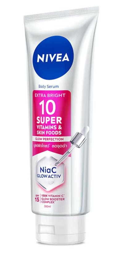 NIVEA Extra Bright Body Serum full product standing tube clean background