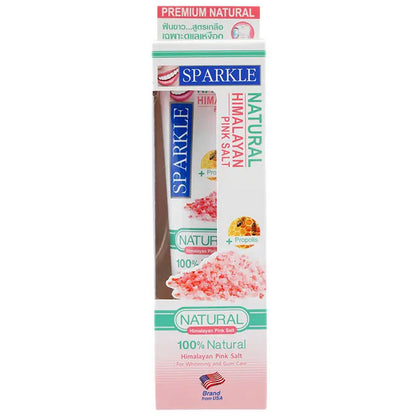 Sparkle Pink Salt Toothpaste retail box front design close up