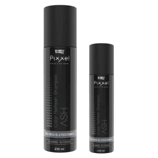 Lolane Pixxel ASH Shampoo 100ml 250ml black bottle front and back view