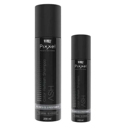 Lolane Pixxel ASH Shampoo 100ml 250ml black bottle front and back view