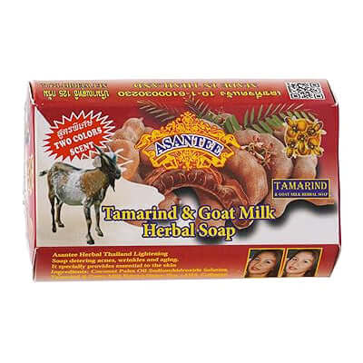 Asantee Tamarind Goat Milk Soap 125g box front showing Thai herbal packaging with tamarind and goat milk ingredients