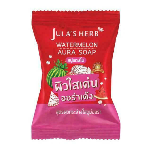 Jula's Herb Watermelon Soap front packaging red aura soap 60g
