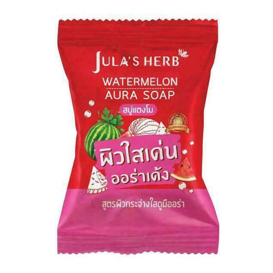 Jula's Herb Watermelon Soap front packaging red aura soap 60g