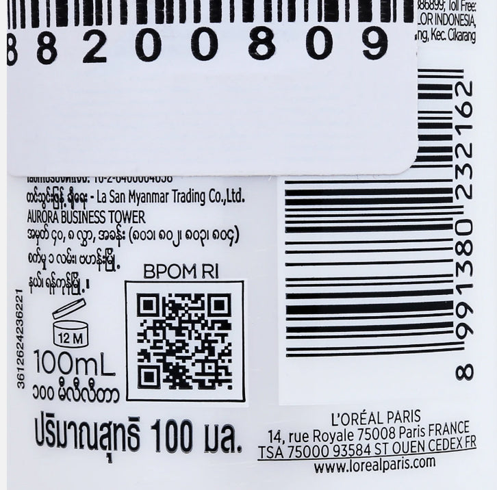 Revitalift Milky Cleansing Foam L'Oreal Paris Back Packaging Barcode Ingredients