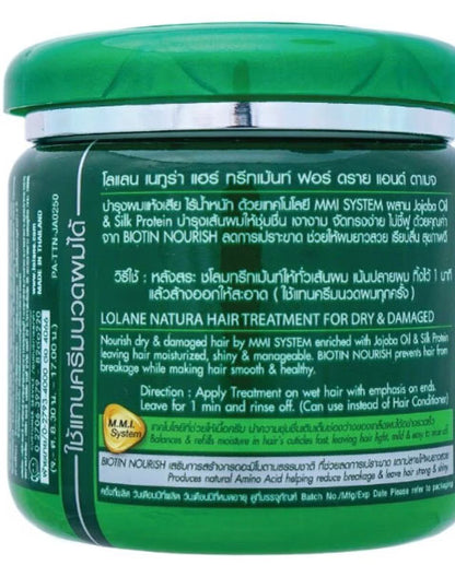 Lolane Natura Hair Treatment 500ml back label ingredients instructions