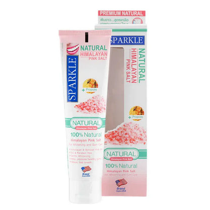 Sparkle Pink Salt Toothpaste packaging with box and tube front view
