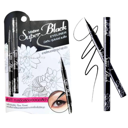 Mistine Super Black Eyeliner packaging with pen and applicator