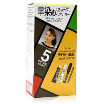PAON Seven Eight Hair Color box front showing 5 Natural Brown fast gray coverage