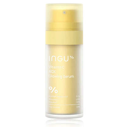 INGU Vitamin C AOX serum bottle standing upright with yellow packaging design