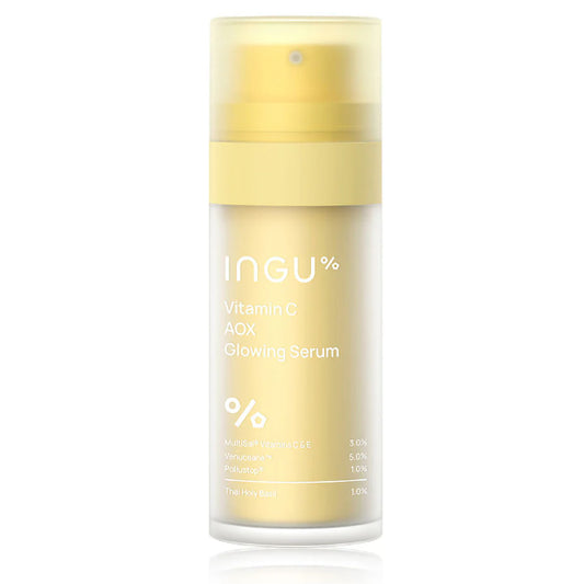 INGU Vitamin C AOX serum bottle standing upright with yellow packaging design