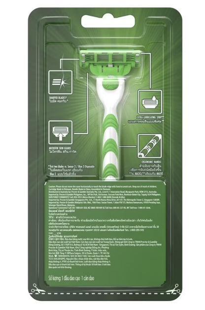 Gillette MACH3 Sensitive Razor Packaging Back with Product Details and Instructions