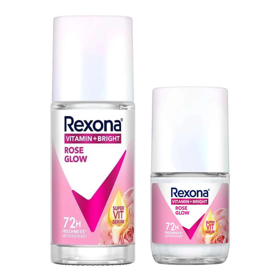 Rexona Rose Glow Roll On Advanced Bright Anti Perspirant Serum Care for fresh and floral scent underarms.