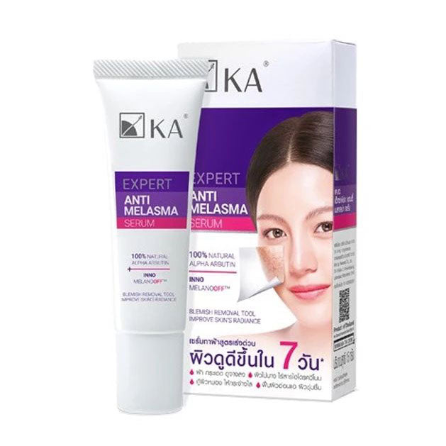 KA Expert Anti Melasma Serum sachet and box packaging front view