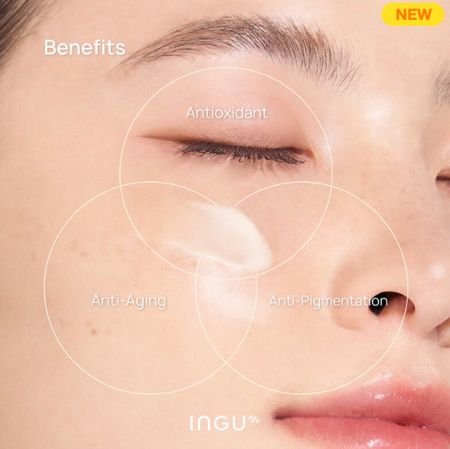 INGU Vitamin C AOX serum applied on face showing smooth glowing skin texture