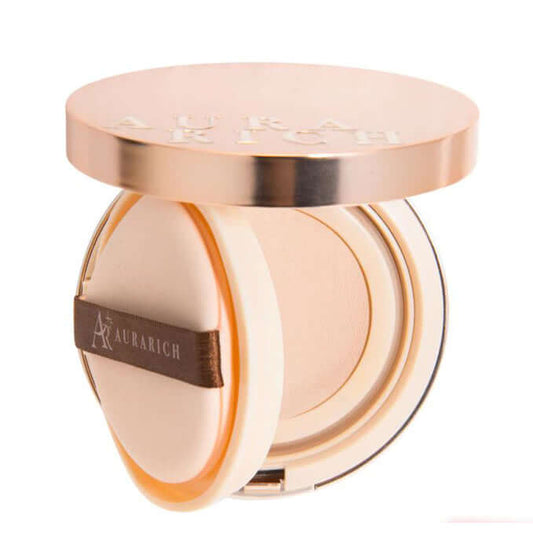 Aura Rich Cushion compact open showing sponge and puff applicator