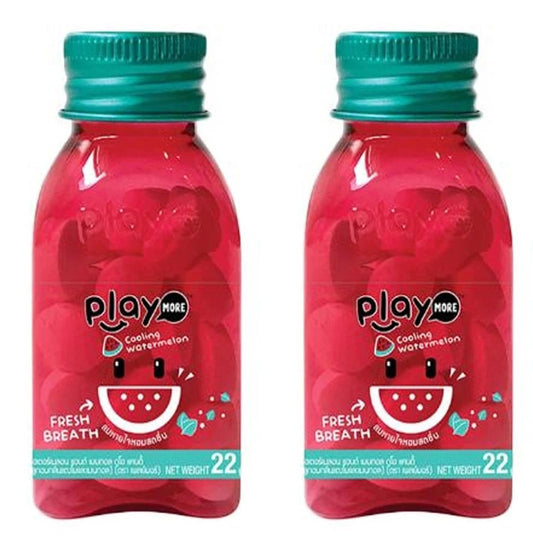 Playmore Watermelon Candy twin bottles front view with teal caps and watermelon label