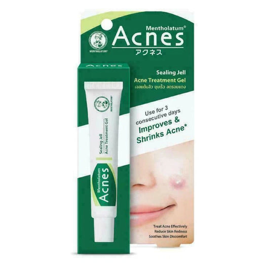 Mentholatum Acnes Sealing Jell Medicated Acne Treatment Gel 18g packaging front view showing tube and box design
