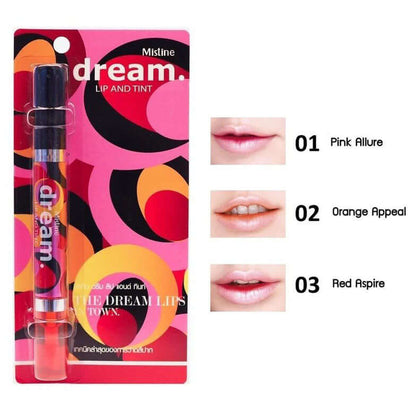 Mistine Dream Lip Tint packaging design with product and shade options
