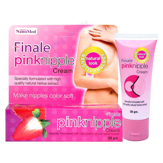 Finale Pink Nipple Cream NanoMed pink packaging with strawberry graphic on the product box