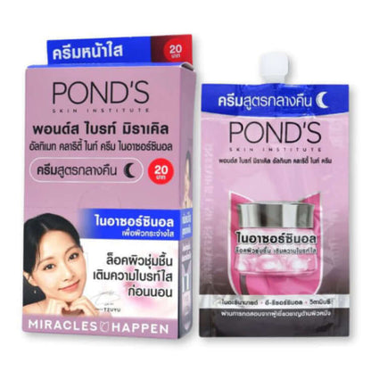 Ponds Bright Miracle Night Cream Ultimate Clarity Niasorcinol 45g packaging with product details and promotional information.