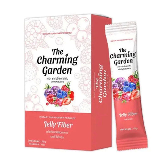 Charming Garden Jelly Fiber Detox Weight Loss supplement box and sachet mixed berry flavor 15g x 5 sachets
