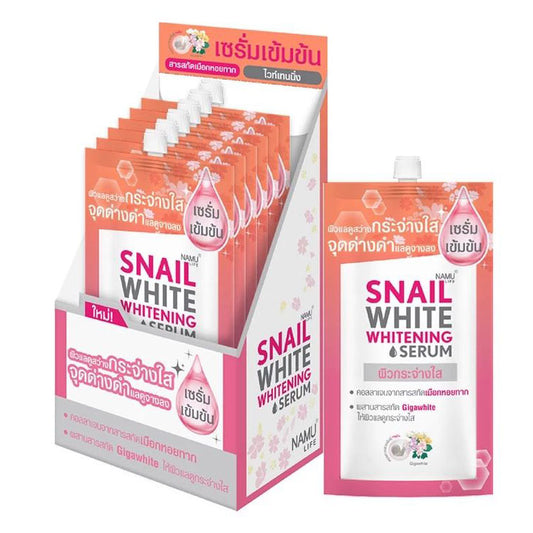 NAMU LIFE SNAIL WHITE SERUM box and sachet packaging front view
